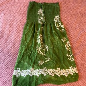 Ron Jon Green Tropical Smocked Maxi Dress with White Print